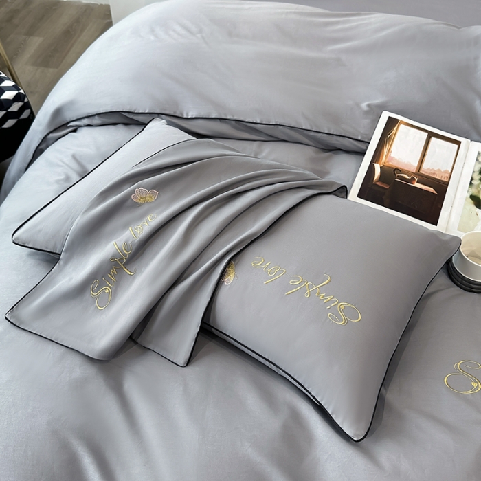 91家纺网 家纺一手货源 找家纺 宇彬 直播热爆新款全棉母婴级麻绳滚边纯色刺绣四件套 轻奢 绅士灰