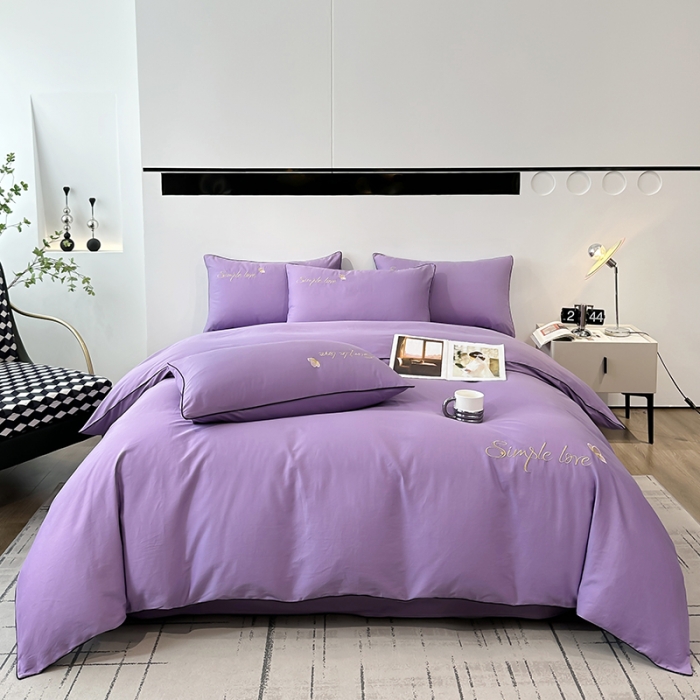 91家纺网 家纺一手货源 找家纺 宇彬 直播热爆新款全棉母婴级麻绳滚边纯色刺绣四件套 轻奢 典雅紫