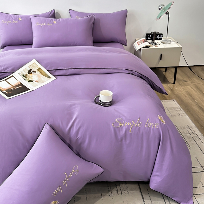 91家纺网 家纺一手货源 找家纺 宇彬 直播热爆新款全棉母婴级麻绳滚边纯色刺绣四件套 轻奢 典雅紫