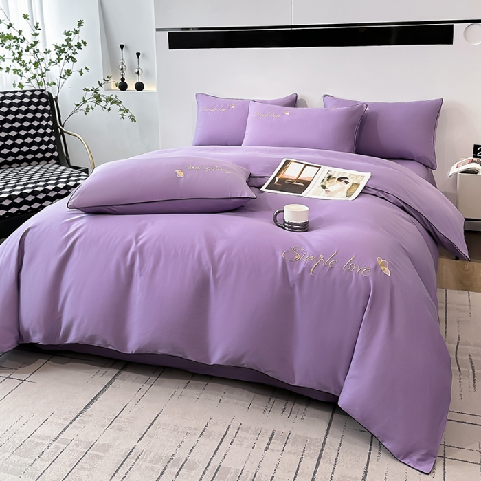 91家纺网 家纺一手货源 找家纺 宇彬 直播热爆新款全棉母婴级麻绳滚边纯色刺绣四件套 轻奢 典雅紫