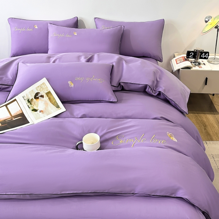 91家纺网 家纺一手货源 找家纺 宇彬 直播热爆新款全棉母婴级麻绳滚边纯色刺绣四件套 轻奢 典雅紫