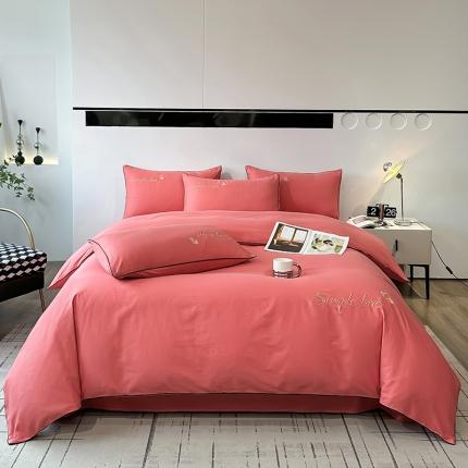 宇彬 直播热爆新款全棉母婴级麻绳滚边纯色刺绣四件套 轻奢 宝石红