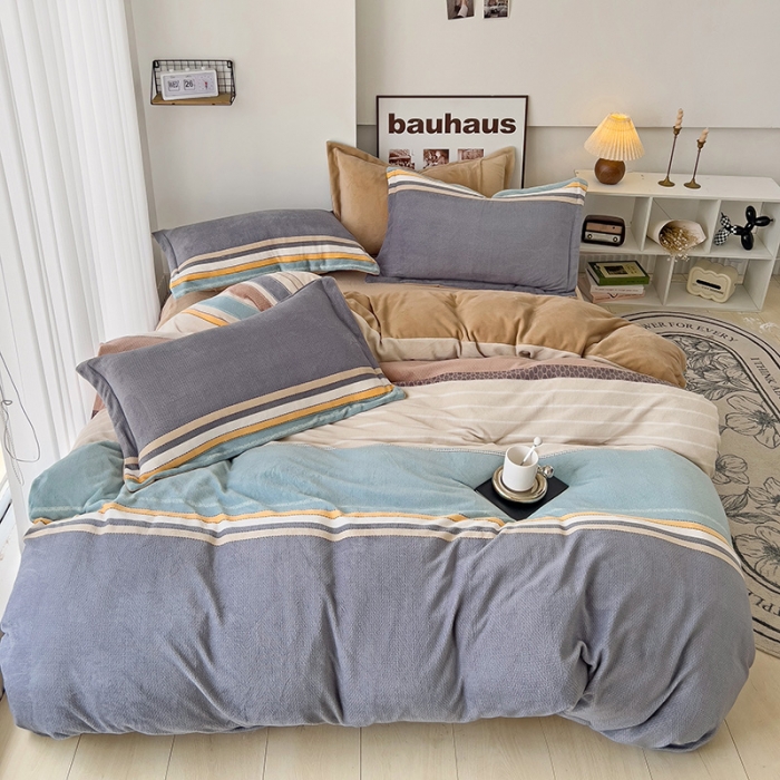 91家纺网 家纺一手货源 找家纺 乐童2024新款吊边款牛奶绒四件套 莫兰迪