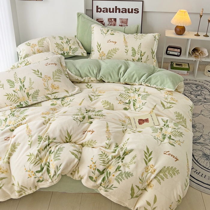 91家纺网 家纺一手货源 找家纺 乐童2024新款吊边款牛奶绒四件套 仙草