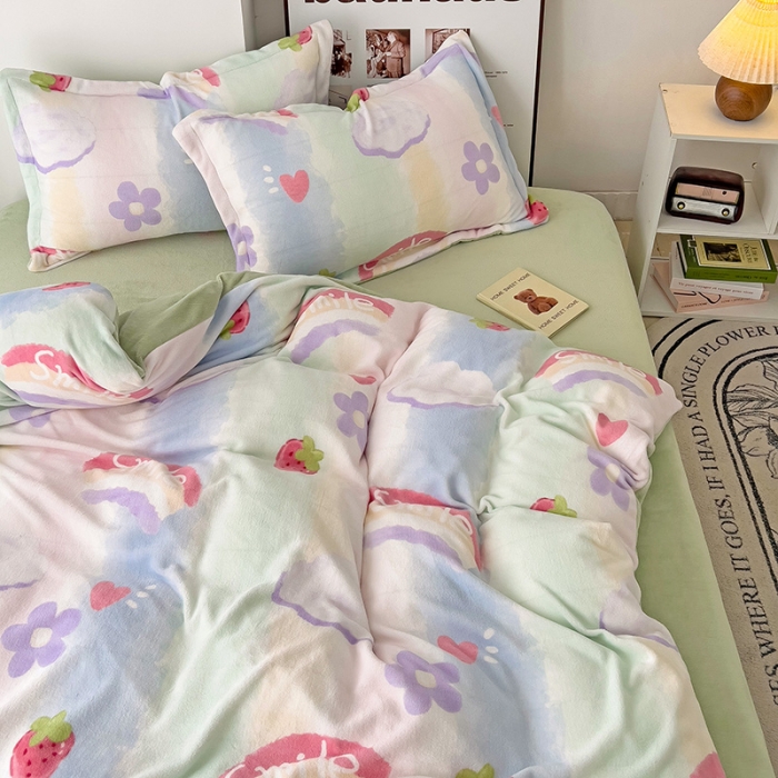 91家纺网 家纺一手货源 找家纺 乐童2024新款吊边款牛奶绒四件套 云间光彩