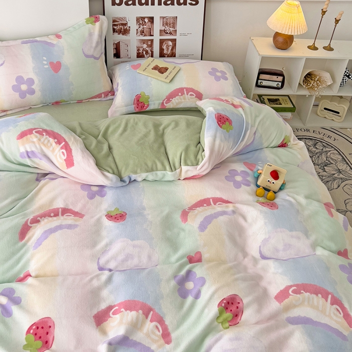 91家纺网 家纺一手货源 找家纺 乐童2024新款吊边款牛奶绒四件套 云间光彩