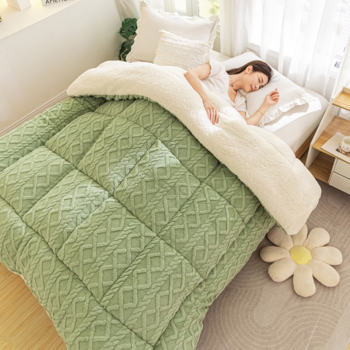 91家纺网 家纺一手货源 找家纺 钰博 2023新款塔芙绒冬被直播爆款绒被子被芯 抹茶绿