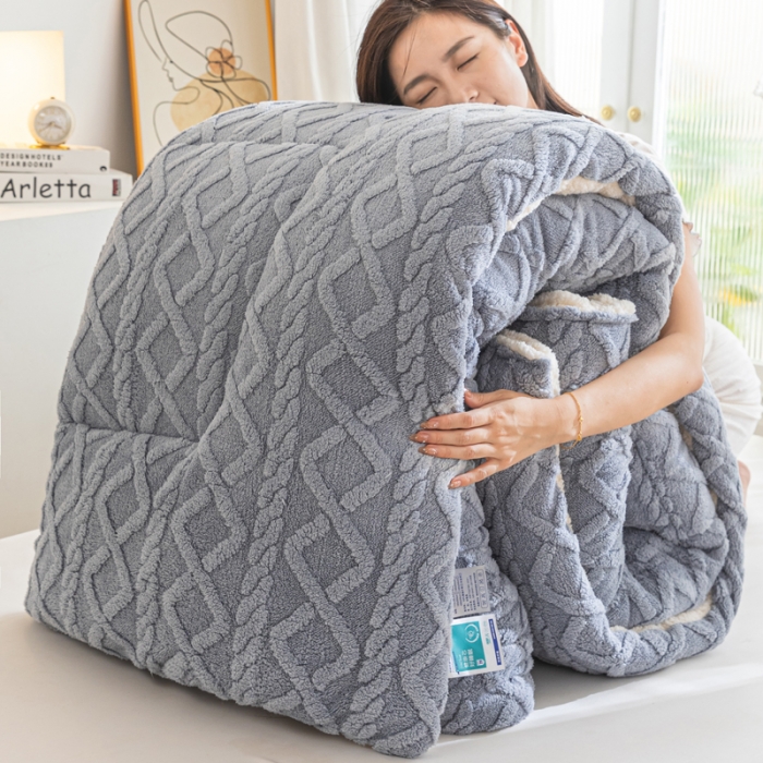 91家纺网 家纺一手货源 找家纺 钰博 2023新款塔芙绒冬被直播爆款绒被子被芯 浅浅灰