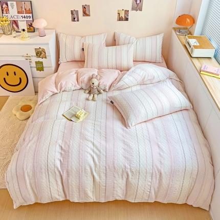 91家纺网 家纺一手货源 找家纺 静家居 2024全棉60支加厚提花四件套未来蓝色海岸系列粉玉