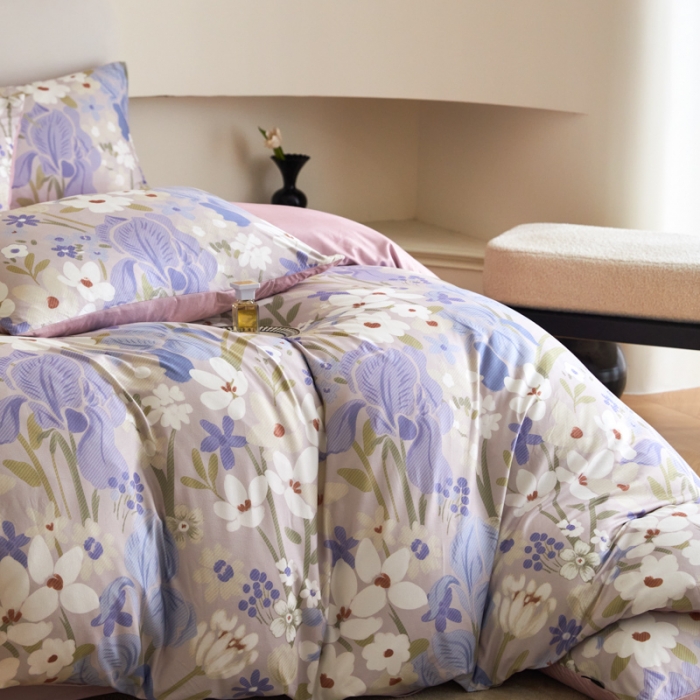 91家纺网 家纺一手货源 找家纺 凡客 2023新款针织棉磨毛绒感四件套 梵克花