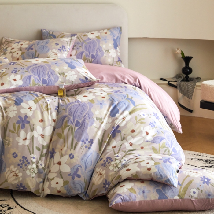 91家纺网 家纺一手货源 找家纺 凡客 2023新款针织棉磨毛绒感四件套 梵克花