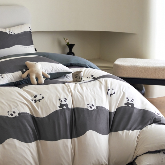 91家纺网 家纺一手货源 找家纺 凡客 2023新款针织棉磨毛绒感四件套 嗨熊猫