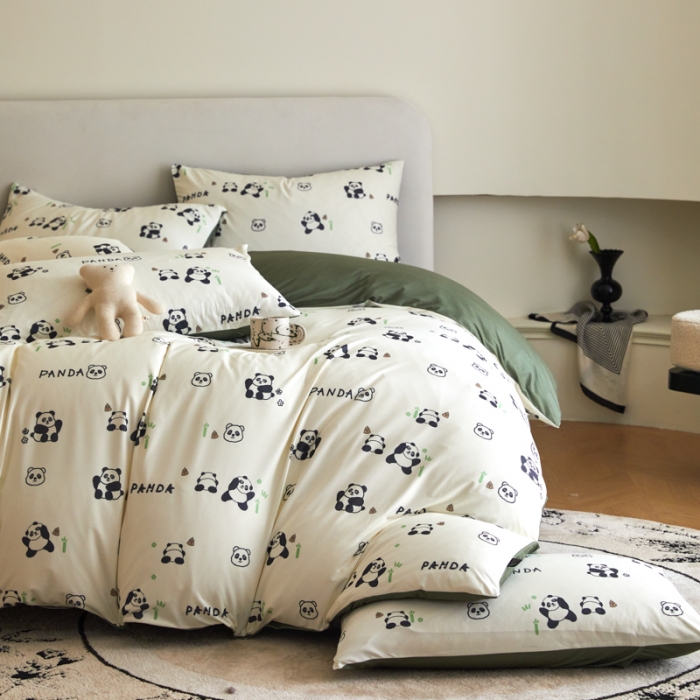 91家纺网 家纺一手货源 找家纺 凡客 2023新款针织棉磨毛绒感四件套 团团竹