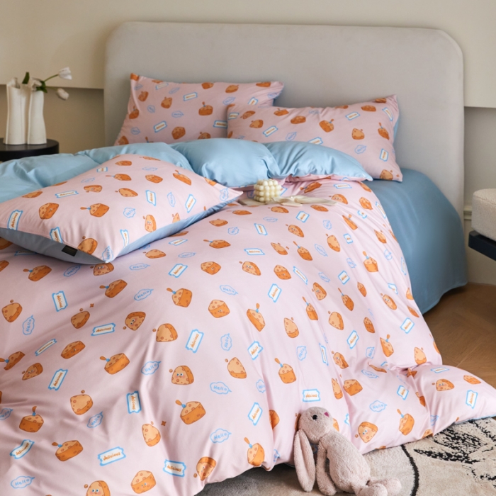 91家纺网 家纺一手货源 找家纺 凡客 2023新款针织棉磨毛绒感四件套 芝士饼干