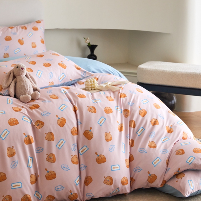 91家纺网 家纺一手货源 找家纺 凡客 2023新款针织棉磨毛绒感四件套 芝士饼干