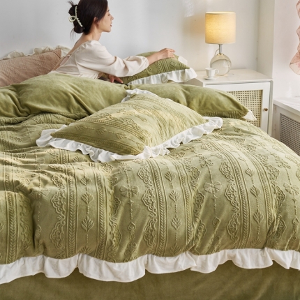 91家纺网 家纺一手货源 找家纺 （总）凯儿2024A类烂花公主风荷叶边韩版桃乐丝牛奶绒四件套