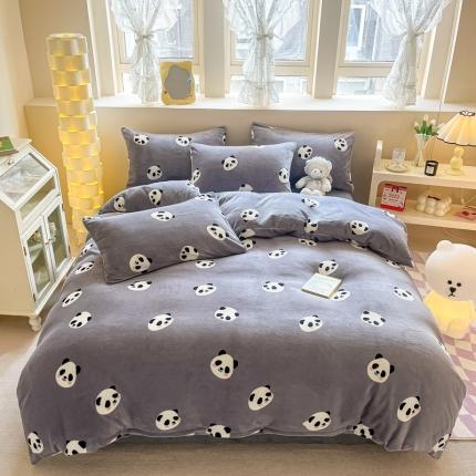 91家纺网 家纺一手货源 找家纺 简宜家居 2023新款牛奶绒四件套 萌熊-灰