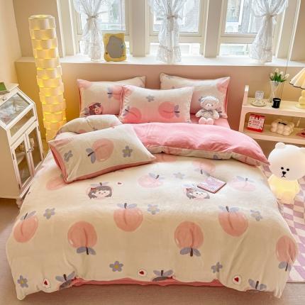 91家纺网 家纺一手货源 找家纺 简宜家居 2023新款牛奶绒四件套 蜜桃味女孩