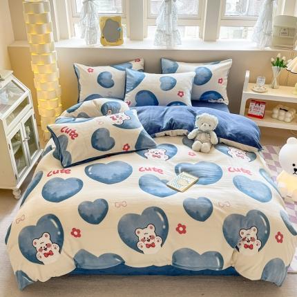 91家纺网 家纺一手货源 找家纺 简宜家居 2023新款牛奶绒四件套 幸福蓝兔