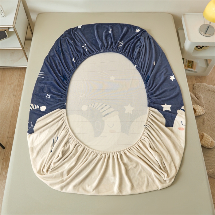 91家纺网 家纺一手货源 找家纺 牛奶绒加厚床笠法兰绒床罩套珊瑚绒床垫保护套防滑固定全包床单月亮宝宝