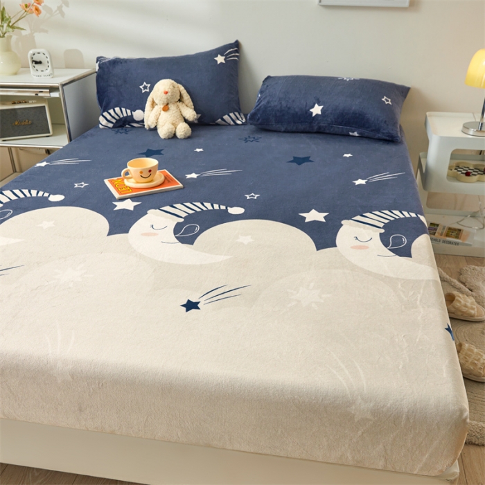 91家纺网 家纺一手货源 找家纺 牛奶绒加厚床笠法兰绒床罩套珊瑚绒床垫保护套防滑固定全包床单月亮宝宝