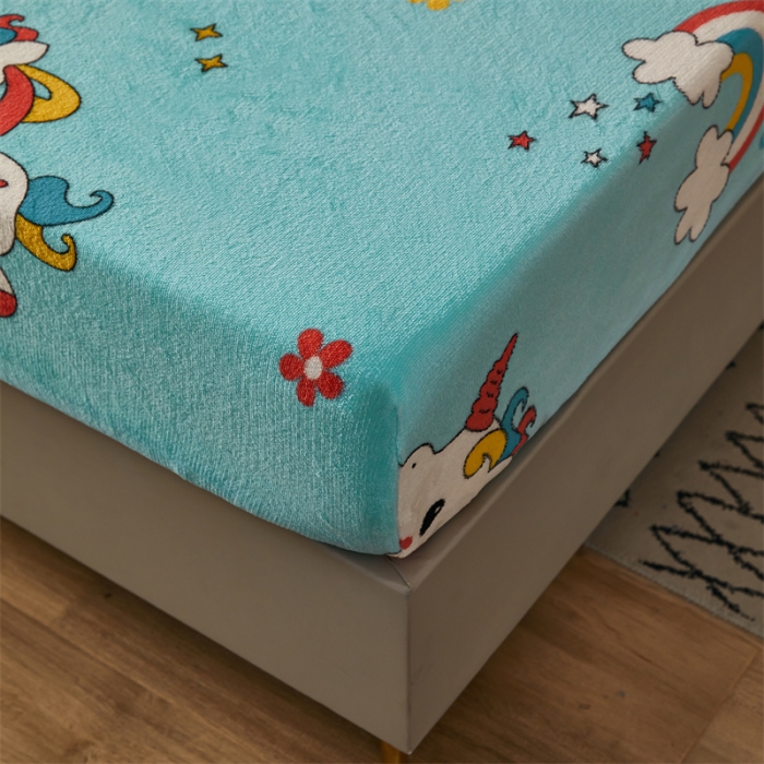 91家纺网 家纺一手货源 找家纺 牛奶绒加厚床笠法兰绒床罩套珊瑚绒床垫保护套防滑固定全包床单彩虹马