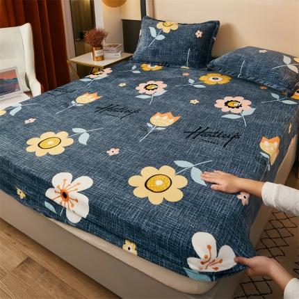 91家纺网 家纺一手货源 找家纺 牛奶绒加厚床笠法兰绒床罩套珊瑚绒床垫保护套防滑固定全包床单太阳花