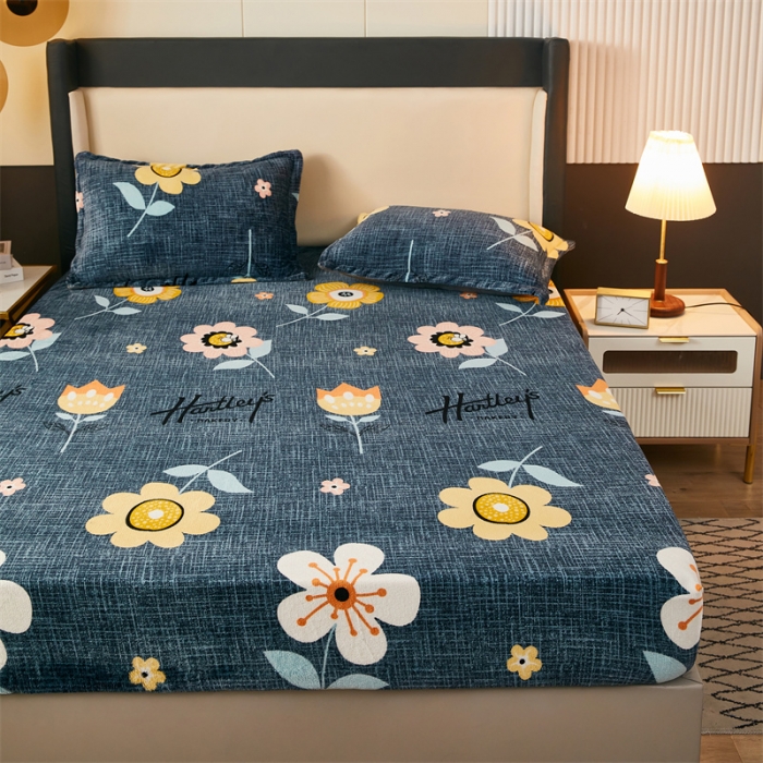 91家纺网 家纺一手货源 找家纺 牛奶绒加厚床笠法兰绒床罩套珊瑚绒床垫保护套防滑固定全包床单太阳花