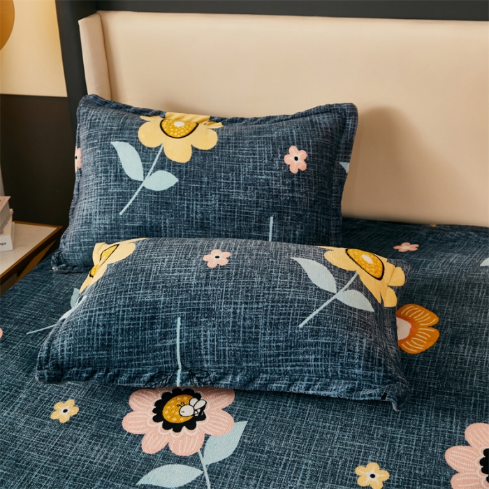 91家纺网 家纺一手货源 找家纺 牛奶绒加厚床笠法兰绒床罩套珊瑚绒床垫保护套防滑固定全包床单太阳花