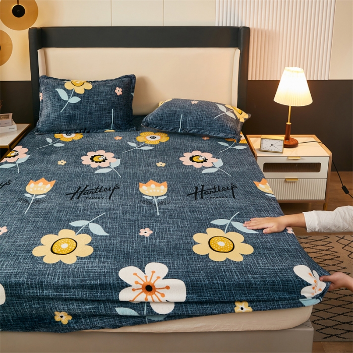 91家纺网 家纺一手货源 找家纺 牛奶绒加厚床笠法兰绒床罩套珊瑚绒床垫保护套防滑固定全包床单太阳花