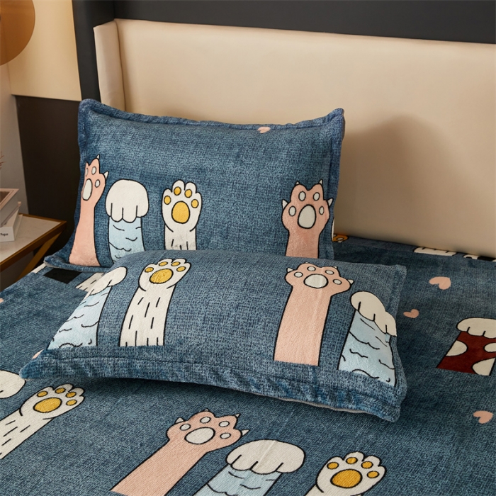 91家纺网 家纺一手货源 找家纺 牛奶绒加厚床笠法兰绒床罩套珊瑚绒床垫保护套防滑固定全包床单可爱爪子