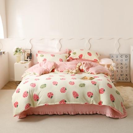 91家纺网 家纺一手货源 找家纺 （总）富瑞阁 2024小红书ins风加厚小清新牛奶绒床盖四件套