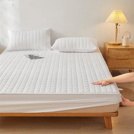 给笠 2024新款A类水洗棉树叶款防水床笠 树叶防水-白色