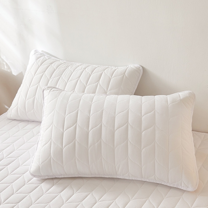 91家纺网 家纺一手货源 找家纺 给笠 2024新款A类水洗棉树叶款防水床笠 树叶防水-白色