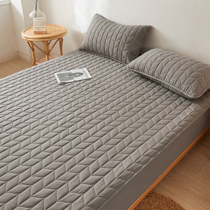 91家纺网 家纺一手货源 找家纺 给笠 2024新款A类水洗棉树叶款防水床笠 树叶防水-灰色