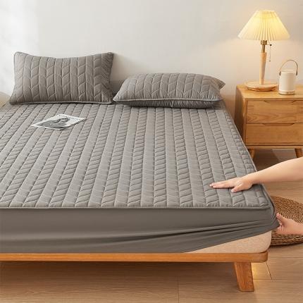 给笠 2024新款A类水洗棉树叶款防水床笠 树叶防水-灰色