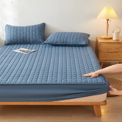 给笠 2024新款A类水洗棉树叶款防水床笠 树叶防水-蓝色