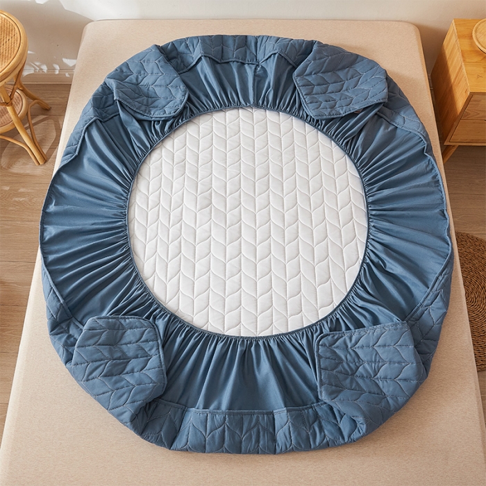 91家纺网 家纺一手货源 找家纺 给笠 2024新款A类水洗棉树叶款防水床笠 树叶防水-蓝色