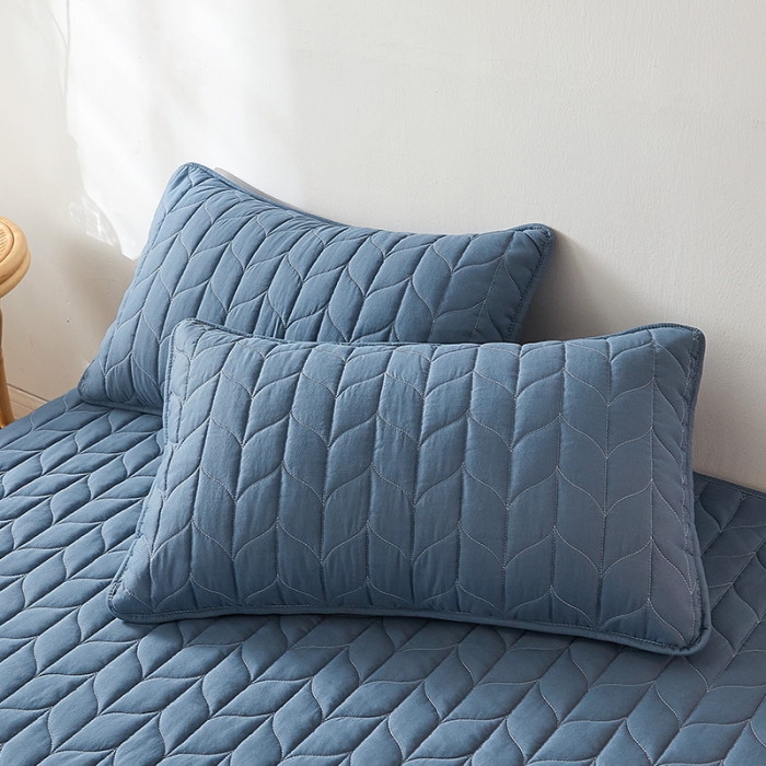 91家纺网 家纺一手货源 找家纺 给笠 2024新款A类水洗棉树叶款防水床笠 树叶防水-蓝色