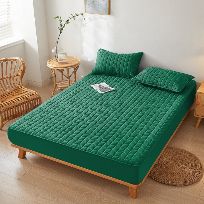 91家纺网 家纺一手货源 找家纺 给笠 2024新款A类水洗棉树叶款防水床笠 树叶防水-墨绿色