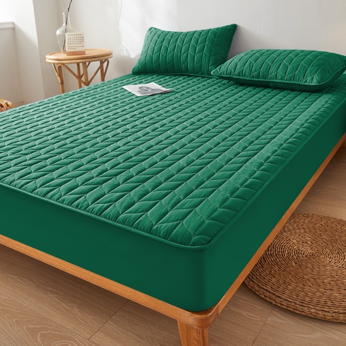 91家纺网 家纺一手货源 找家纺 给笠 2024新款A类水洗棉树叶款防水床笠 树叶防水-墨绿色