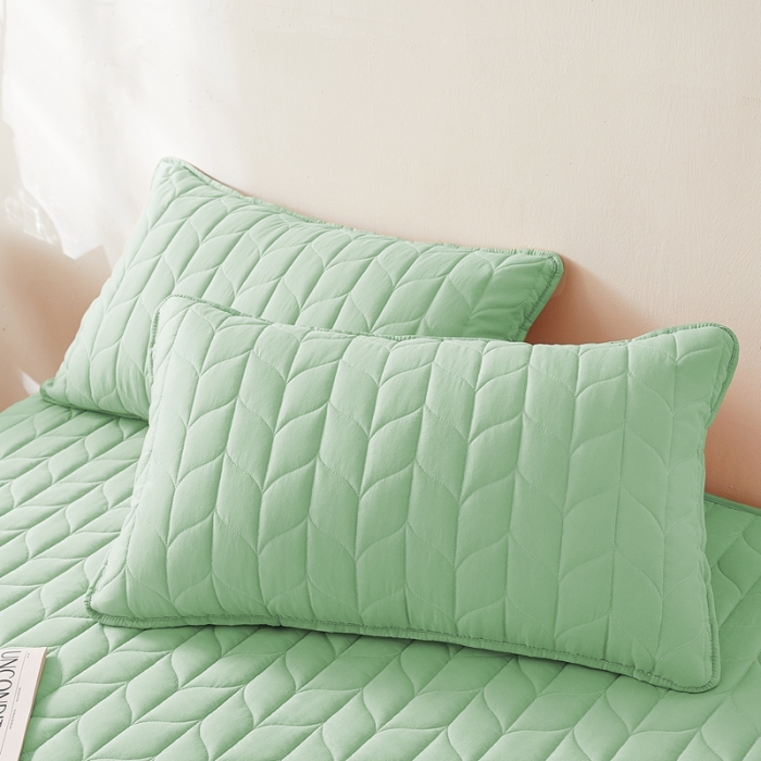 91家纺网 家纺一手货源 找家纺 给笠 2024新款A类水洗棉树叶款防水床笠 树叶防水-浅绿