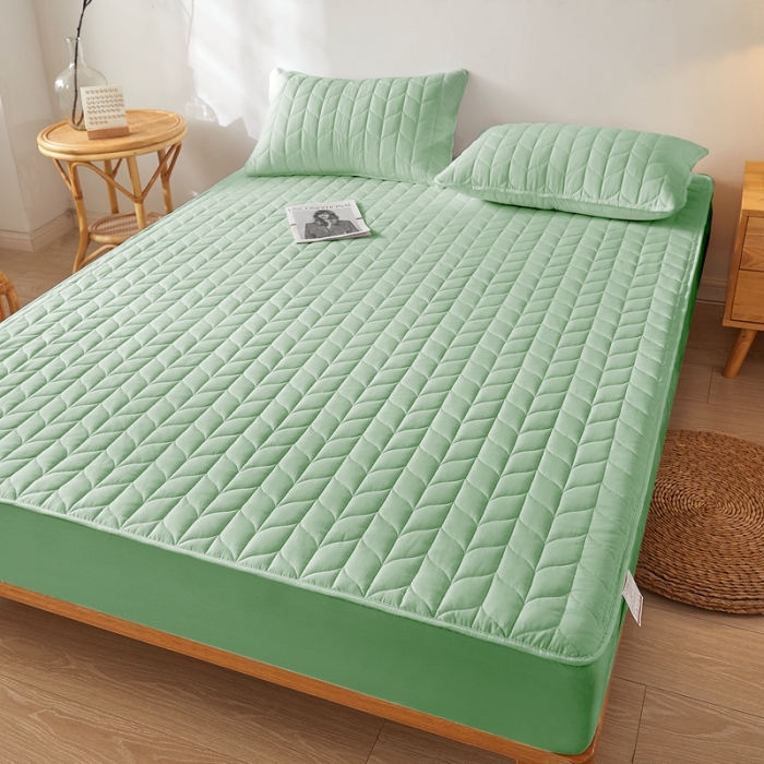 91家纺网 家纺一手货源 找家纺 给笠 2024新款A类水洗棉树叶款防水床笠 树叶防水-浅绿