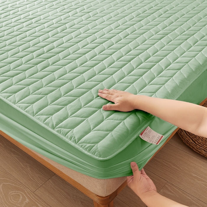 91家纺网 家纺一手货源 找家纺 给笠 2024新款A类水洗棉树叶款防水床笠 树叶防水-浅绿