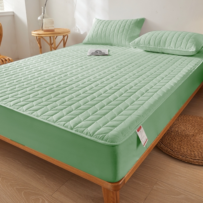 91家纺网 家纺一手货源 找家纺 给笠 2024新款A类水洗棉树叶款防水床笠 树叶防水-浅绿