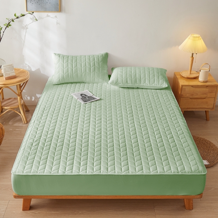 91家纺网 家纺一手货源 找家纺 给笠 2024新款A类水洗棉树叶款防水床笠 树叶防水-浅绿