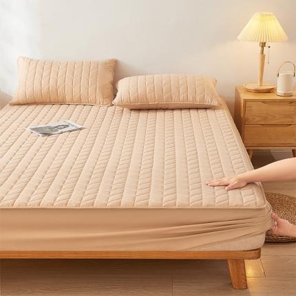 给笠 2024新款A类水洗棉树叶款防水床笠 树叶防水-驼色