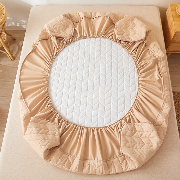 91家纺网 家纺一手货源 找家纺 给笠 2024新款A类水洗棉树叶款防水床笠 树叶防水-驼色