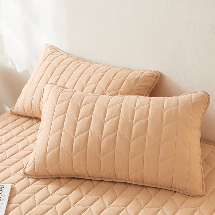 91家纺网 家纺一手货源 找家纺 给笠 2024新款A类水洗棉树叶款防水床笠 树叶防水-驼色