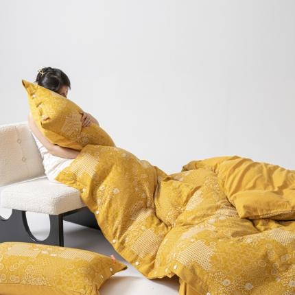 91家纺网 家纺一手货源 找家纺 总安莱生活 2023简约花妍缤纷拼边四件套图1